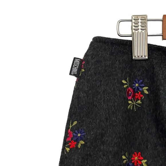 Vtg Moschino Wool Cashmere Blend Floral Embroidery Skirt Size 12 Italy - Picture 3 of 8